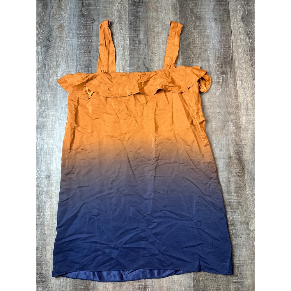 Amanda Uprichard 100% Silk Ombre Ruffle Top Mini Dress Orange Blue Sunset Small